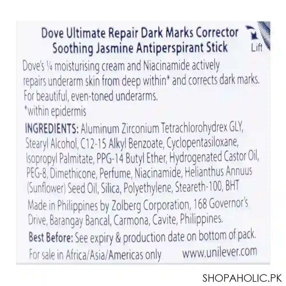 dove ultimate repair dark marks corrector soothing jasmine anti perspirant deodorant stick, for women, 40g image3