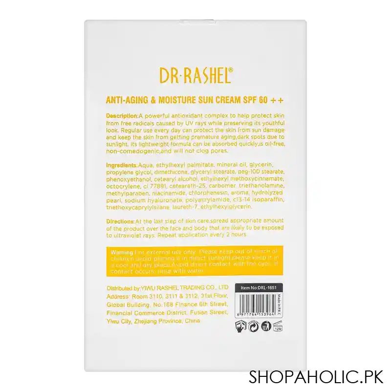 Dr.Rashel Anti-Aging Moisture Sun Cream, SPF 60++, No White Cast Sunscreen, Prevents Dark Spots, 60g - Image 2