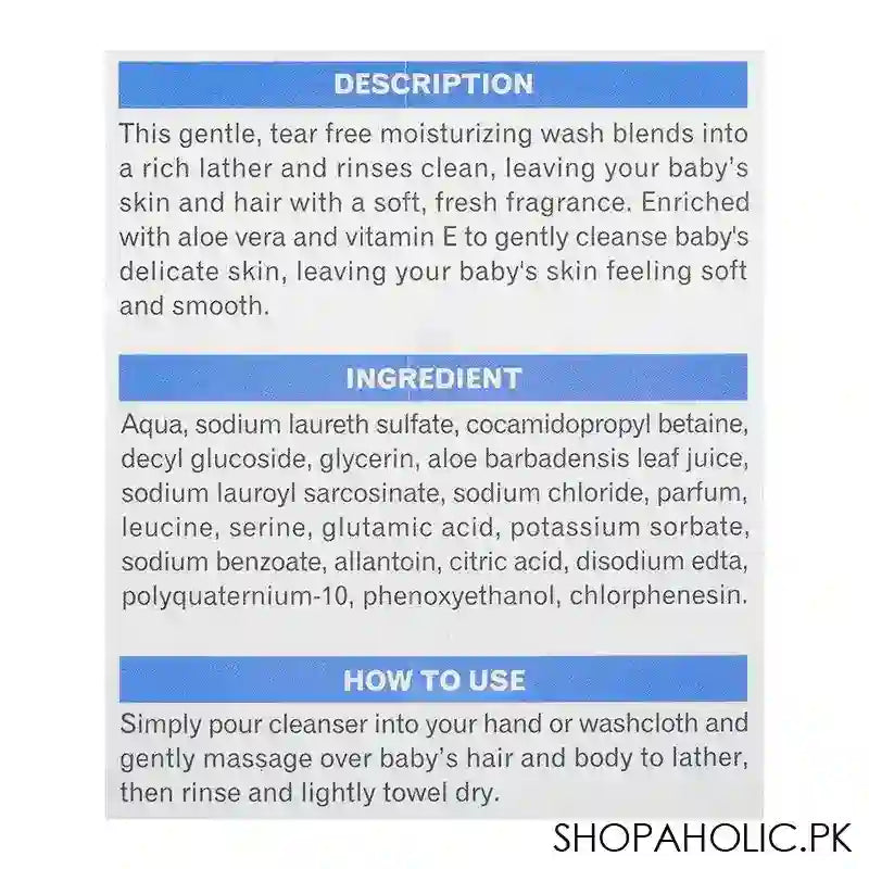 Dr.Rashel Baby Care 2in1 Baby Wash & Shampoo, Aloe Vera & Vitamin E, For Baby Sensitive Skin & Hair, 500ml - Image 3
