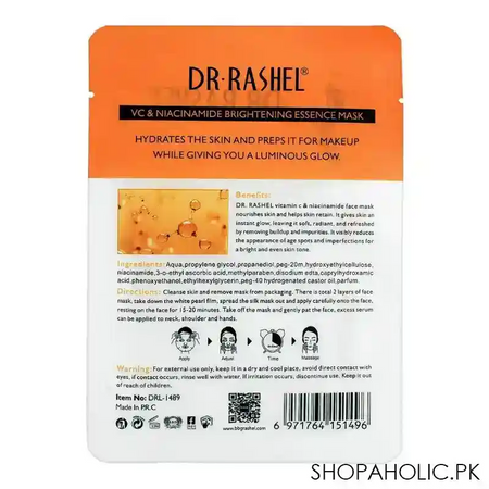 dr. rashel vc vitamin c niacinamide & brightening essence face mask, 28g image2