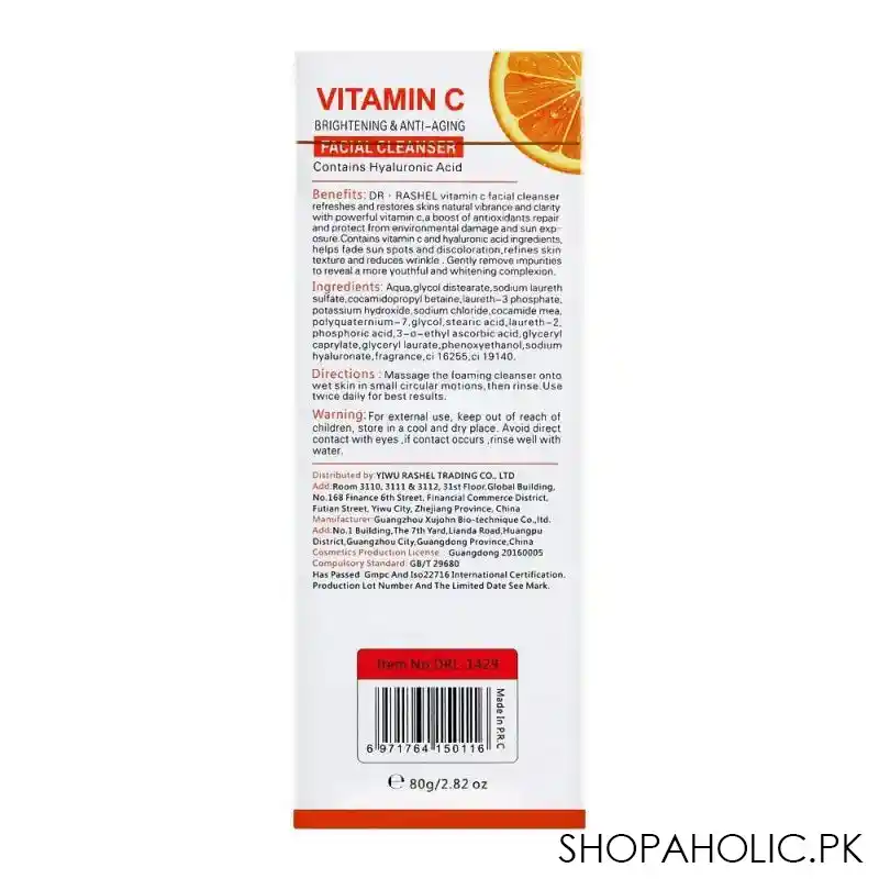 dr. rashel vitamin c brightening & anti aging face cleanser, 80ml image3