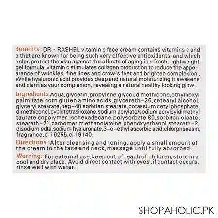 dr. rashel vitamin c brightening & anti aging face cream, 50g image3