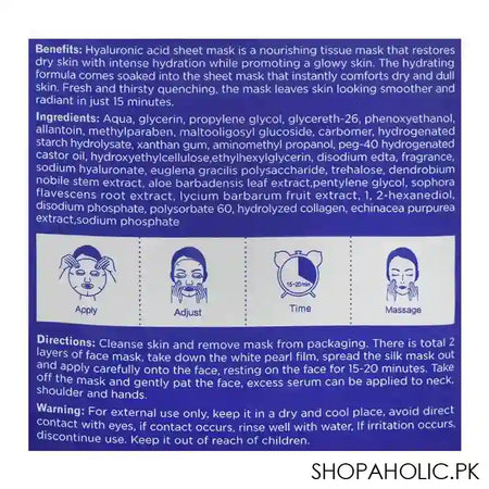 Dr. Rashel Youth Revitalizing Hyaluronic Acid Instant Hydration Mask, For Youthful & Supple Skin, 25g - Image 2
