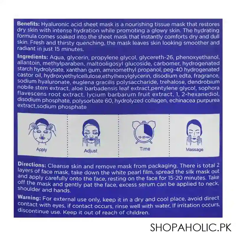 Dr. Rashel Youth Revitalizing Hyaluronic Acid Instant Hydration Mask, For Youthful & Supple Skin, 25g - Image 2