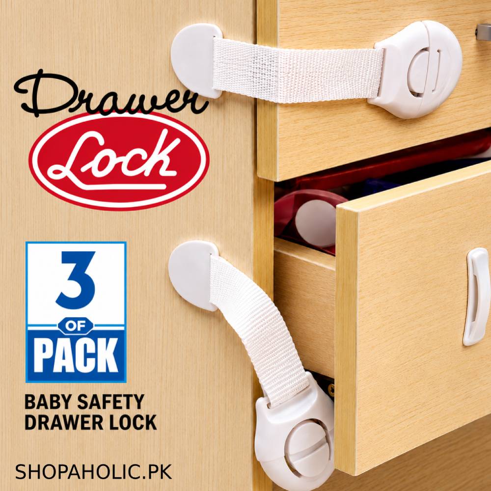 (Pack of 3) Plastic Locks for Drawers, Doors, Cabinets, Cupboards & Window