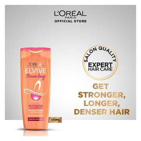 L'Oreal Dream Long Restoring Shampoo, 175ml - Repairs Weakened Hair With Castor Oil & Vitamins - Main Image
