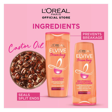 L'Oreal Dream Long Restoring Shampoo, 360ml - Repairs Weakened Hair With Castor Oil & Vitamins - Image 5