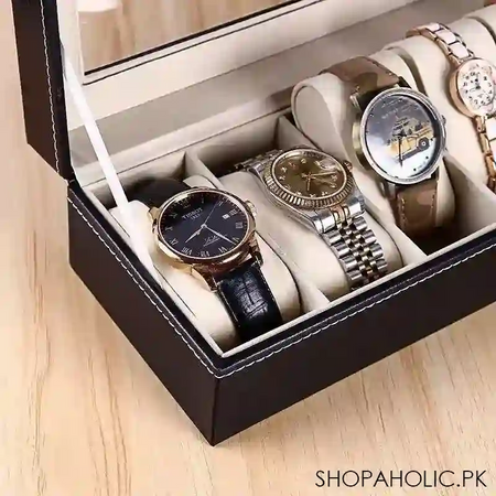 elegant 6 watches storage box pu leather for men and women image2