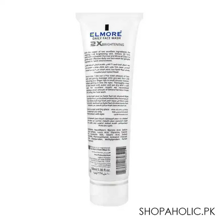elmore 2x brightening charcoal + clay daily face wash, 100ml image2