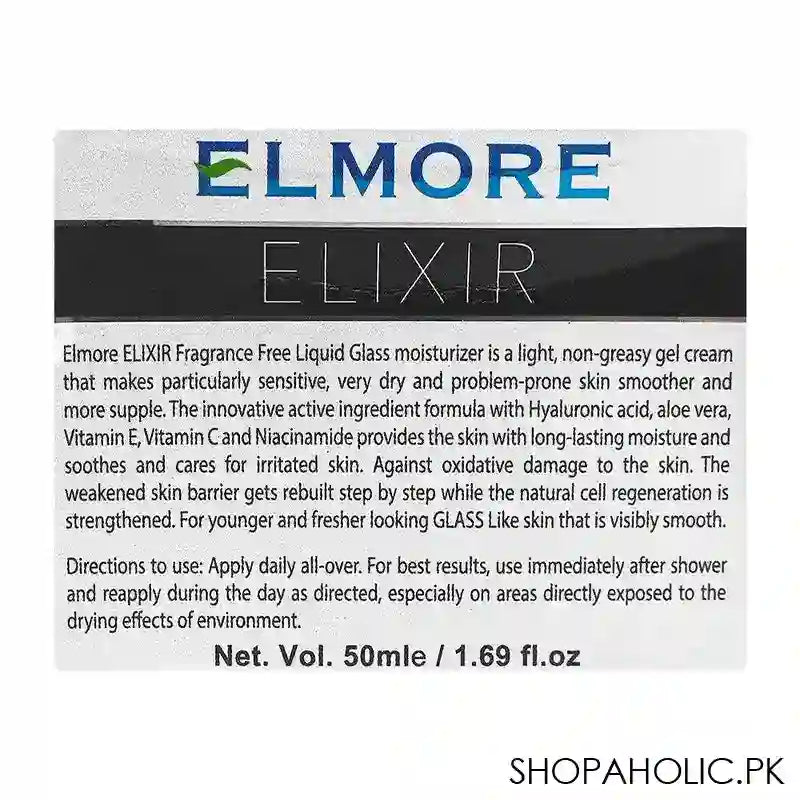 Elmore Elixir Liquid Glass Weightless Oil-Free Moisturizer, Fragrance Free, Sans Perfume, 50ml - Image 4