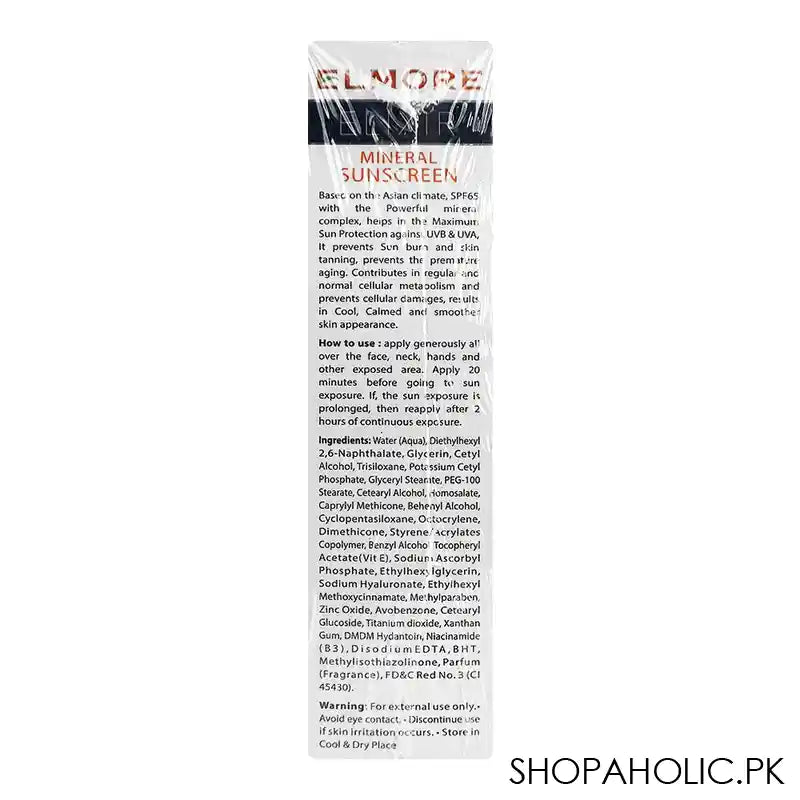 Elmore Elixir Mineral Sunscreen With Vitamin-C, Broad Spectrum, SPF-65, PA+++, Oil & Paraben Free, Water Resistant, 100ml - Image 4