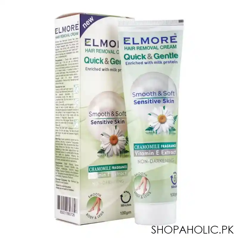 elmore quick & gentle soft & smooth chamomile fragrance sensitve skin hair removal cream, 100g main image