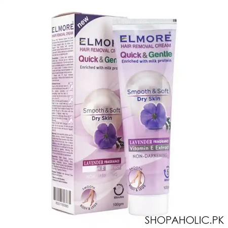 elmore quick & gentle soft & smooth lavender fragrance dry skin hair removal cream, 100g main image