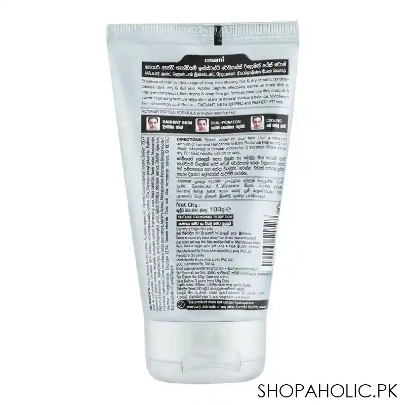 emami fair & handsome refreshing face wash, for normal to dry skin, 100g image2