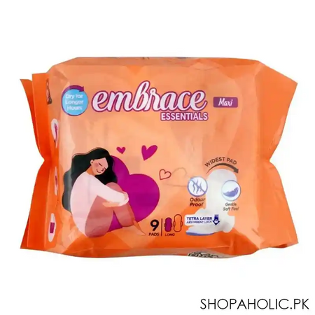 embrace essentials maxi pad, long, 9 pack main image