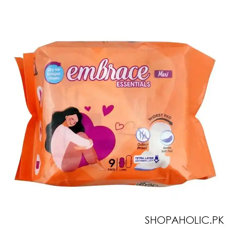 embrace essentials maxi pad, long, 9 pack main image