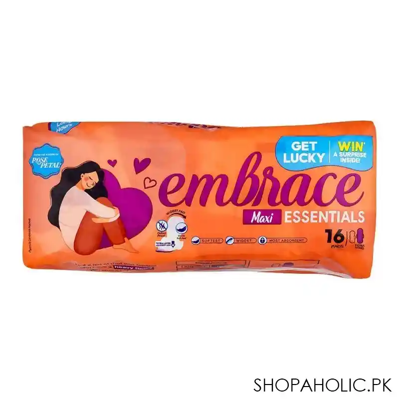 embrace essentials maxi pads, extra long, value pack, 16 pack main image
