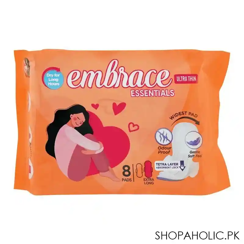 embrace essentials ultra thin extra long pads, 8 pack main image