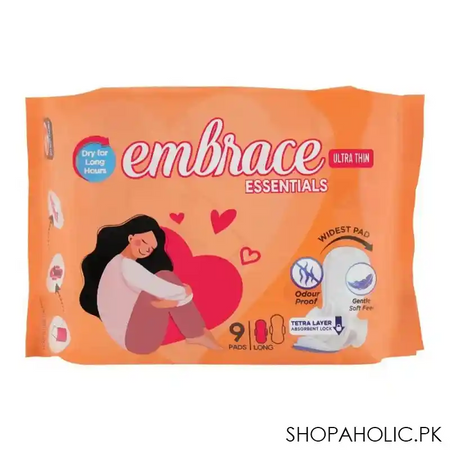embrace essentials ultra thin long pads, 9 pack main image