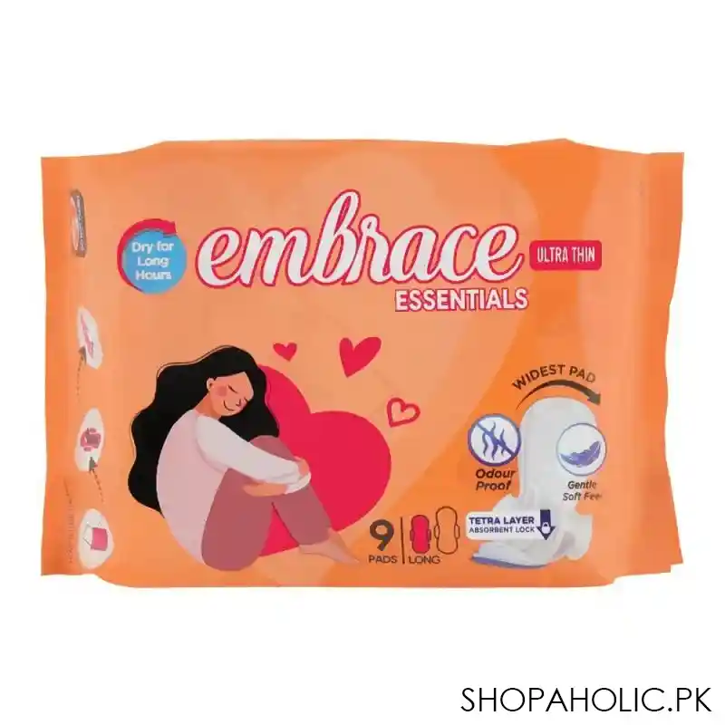 embrace essentials ultra thin long pads, 9 pack main image