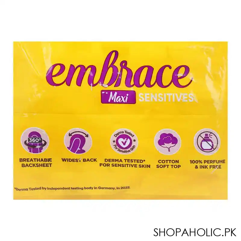 Embrace Maxi Sensitive Comfortable and Extra Soft Long & Widest Pads, Dermatologist-Tested, 18-Pack, Rs.50/- Off - Image 2