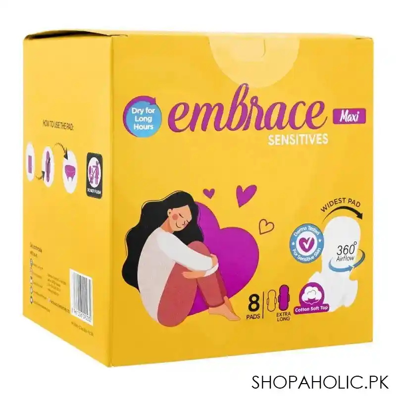 embrace sensitive maxi extra long pads, 8 pack main image