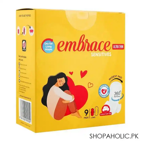 embrace sensitive ultra thin long pads, 9 pack main image