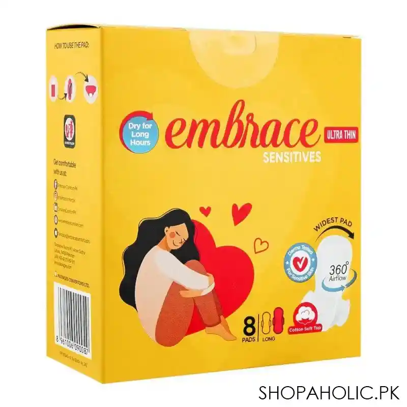 embrace sensitives ultra thin pads, extra long, 8 pack main image