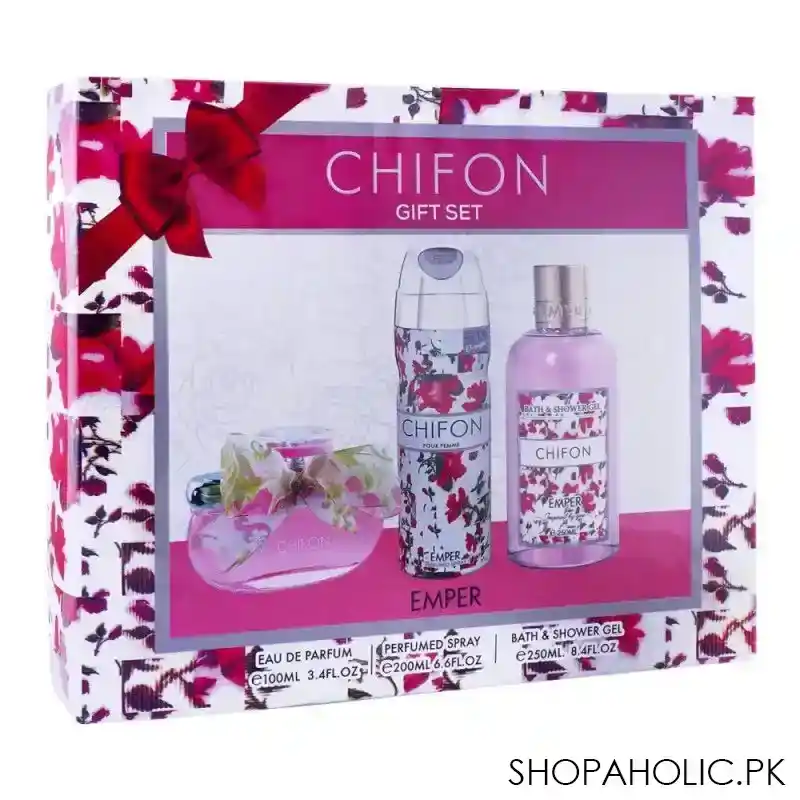 emper chifon pour femme emper set for women, eau de toilette 100ml + deo 200ml + shower gel, 250ml image2