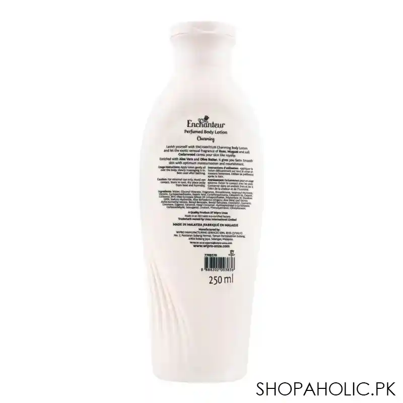 enchanteur rose oud amour moisture silk perfumed body lotion, aloe vera & olive butter, 250ml image2