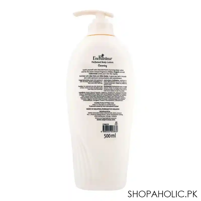enchanteur stunning perfumed body lotion, satin smooth aloe vera & olive butter, 500ml image2