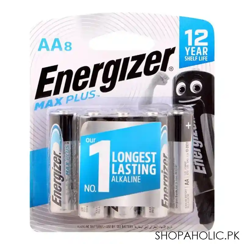 energizer aa max plus long lasting alkaline battery, 8 pack, bp 8 main image
