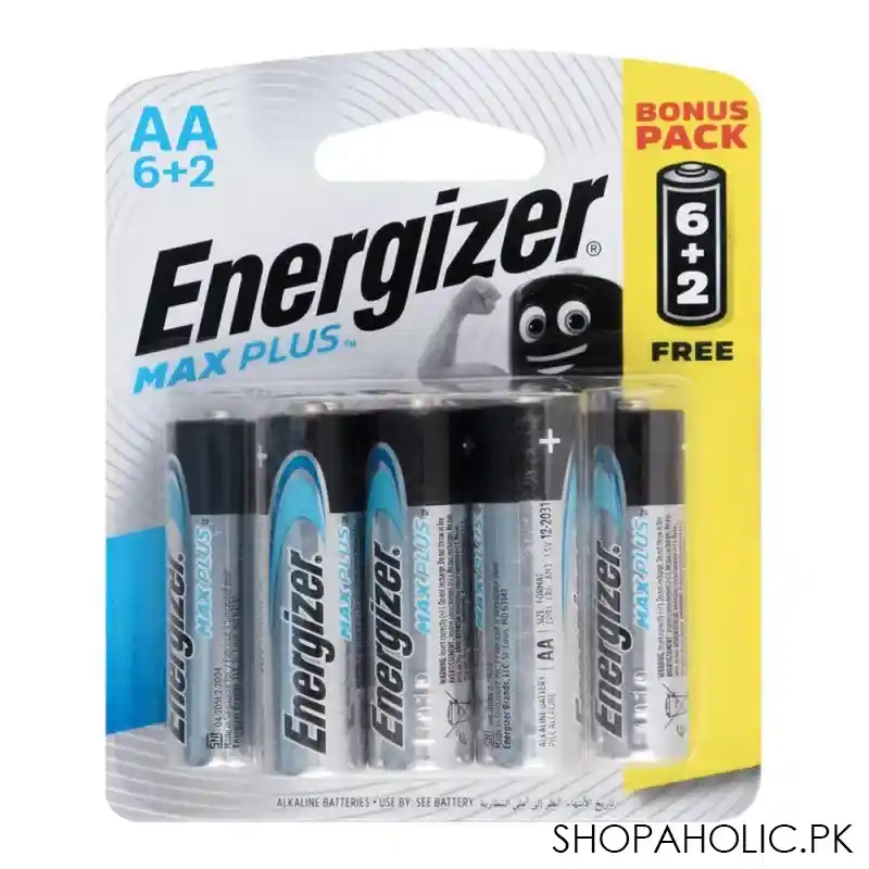 energizer max plus aa batteries, 6+2 pack, bp 6+2 main image