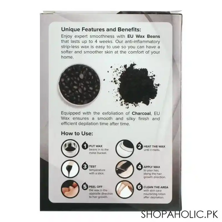 eu charcoal exfoliation hot fim wax beans, 100gm image2