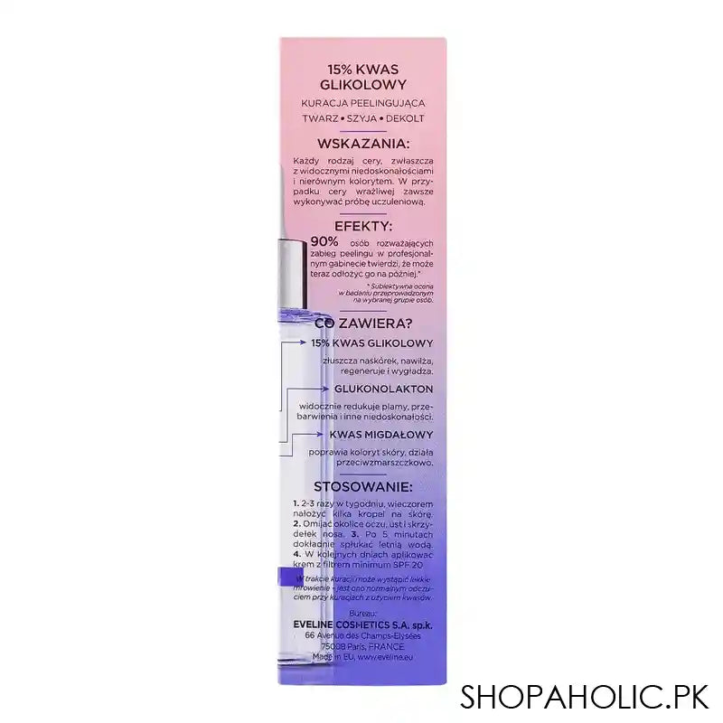 Eveline 15% Glycolic Acid Gluconolactone Mandelic Acid Peel Shot, 30ml - Image 2