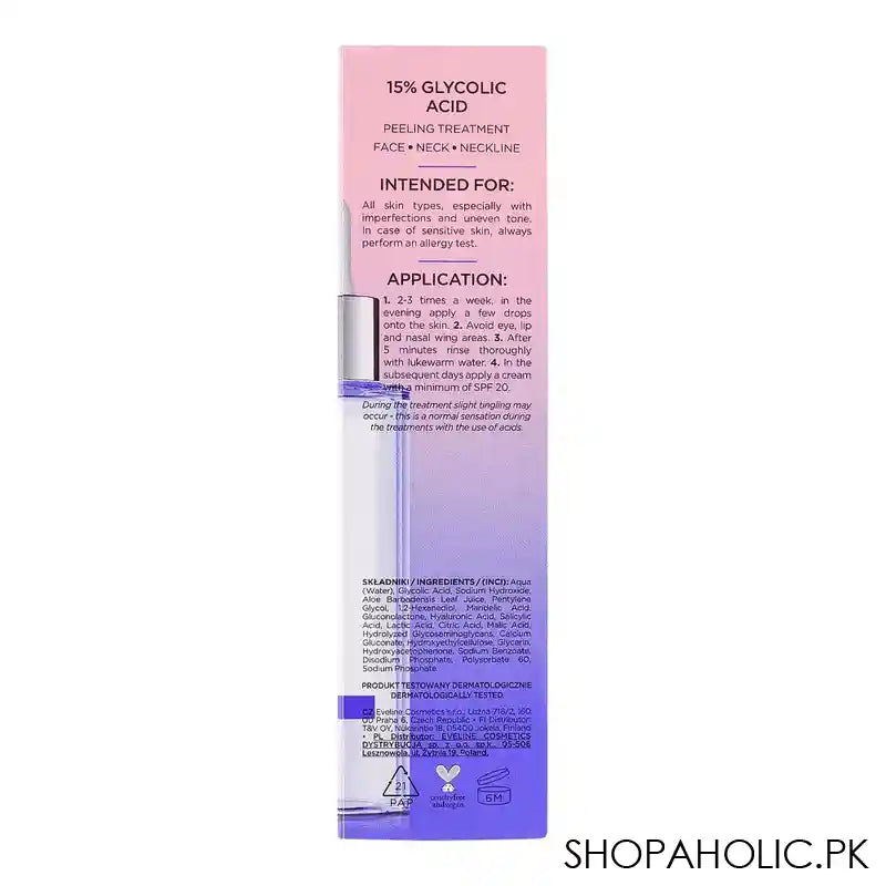 Eveline 15% Glycolic Acid Gluconolactone Mandelic Acid Peel Shot, 30ml - Image 4