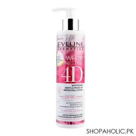 eveline 48h white prestige 4d 3 in 1 whitening gentle make up removing lotion, all skin types, 245ml main image