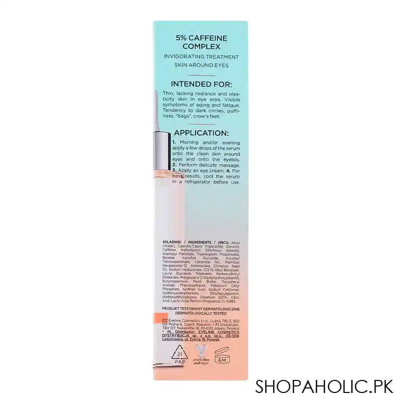 Eveline 5% Caffeine Hyaluronic Acid Vitamin C + CG Serum Shot, 30ml - Image 2