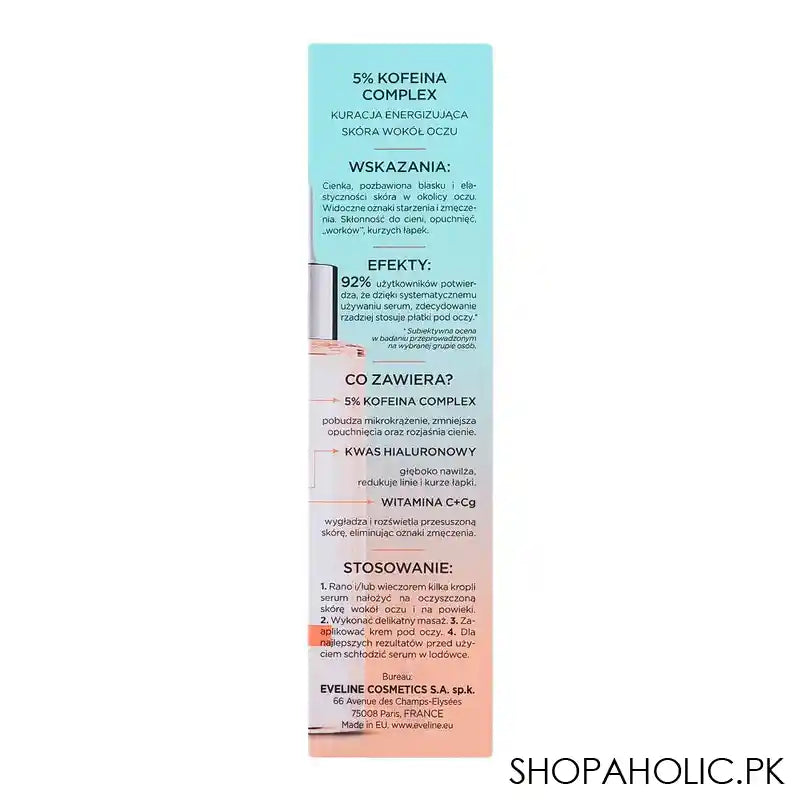 Eveline 5% Caffeine Hyaluronic Acid Vitamin C + CG Serum Shot, 30ml - Image 4