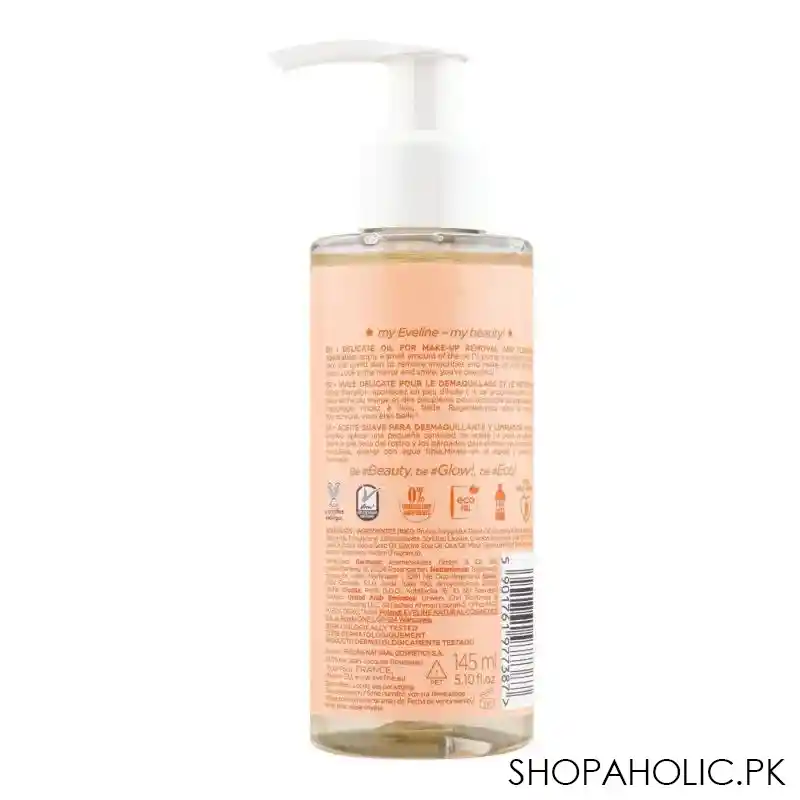 eveline beauty & glow delicate oil make up removal & cleansing, suitable for sensitive skin, 145ml image2