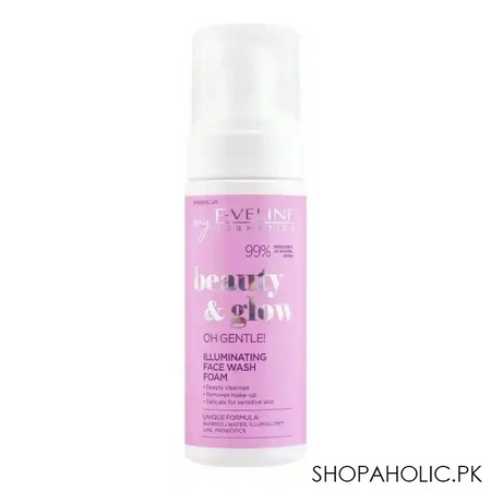 eveline beauty & glow oh gentle illuminating face wash foam, delicate for sensitive skin, 150ml main image