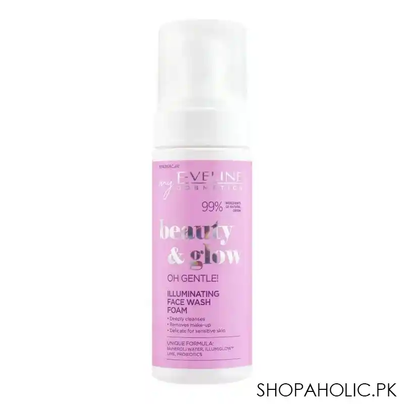 eveline beauty & glow oh gentle illuminating face wash foam, delicate for sensitive skin, 150ml main image