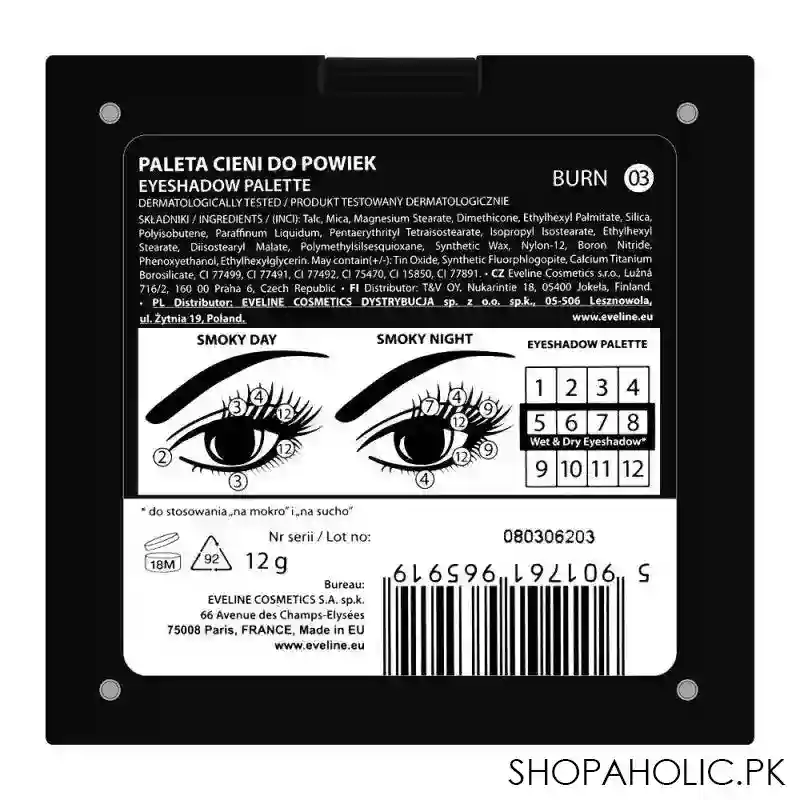 eveline burn professional eye shadow palette, 12 pack image2