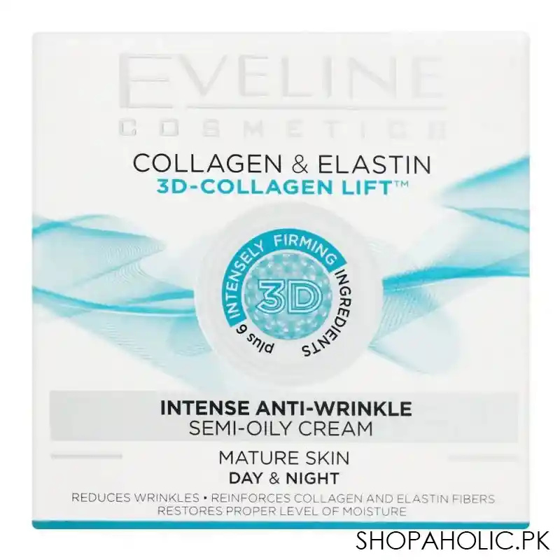 eveline collagen & elastin 3d intensely anti wrinkle semi oily day & night cream, mature skin, 50ml image3