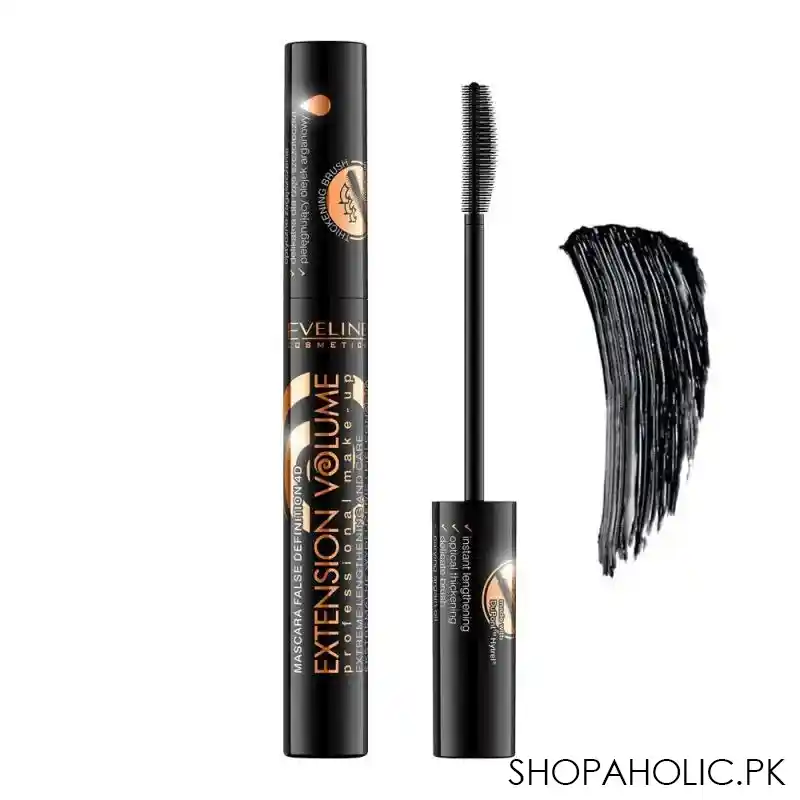 eveline extension volume extreme lengthening & care false definition 4d mascara, black main image