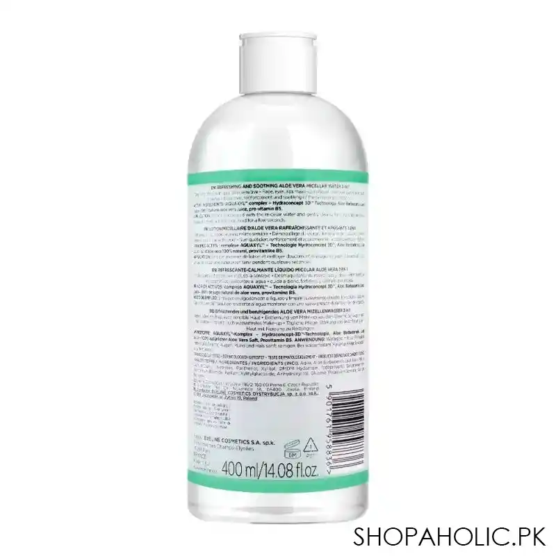 eveline facemed+ 3 in 1 aloe vera micellar water, alcohol free, all skin types, 400ml image2