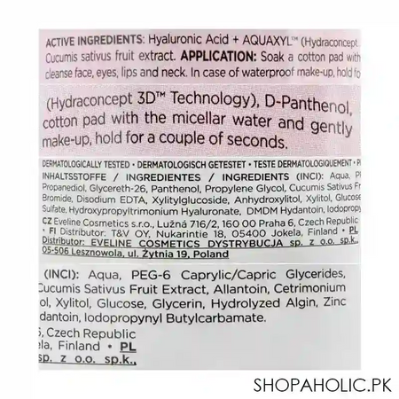 eveline facemed+ 3 in 1 hyaluronic micellar water, alcohol free, 400ml image3