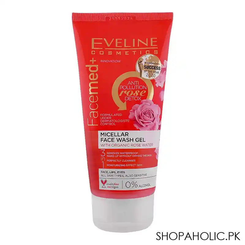 Eveline Facemed+ 3-In-1 Organic Rose Water Micellar Face Wash Gel, For All Skin Types, 150ml - Main Image