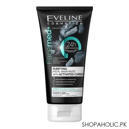 eveline facemed+ 3 in 1 purifying facial wash paste, with activated carbon 150ml main image