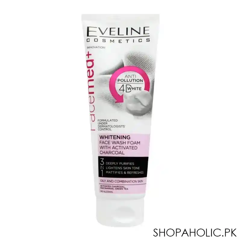 eveline facemed+ 3 in 1 whitening activated charcoal face wash foam, 100ml main image
